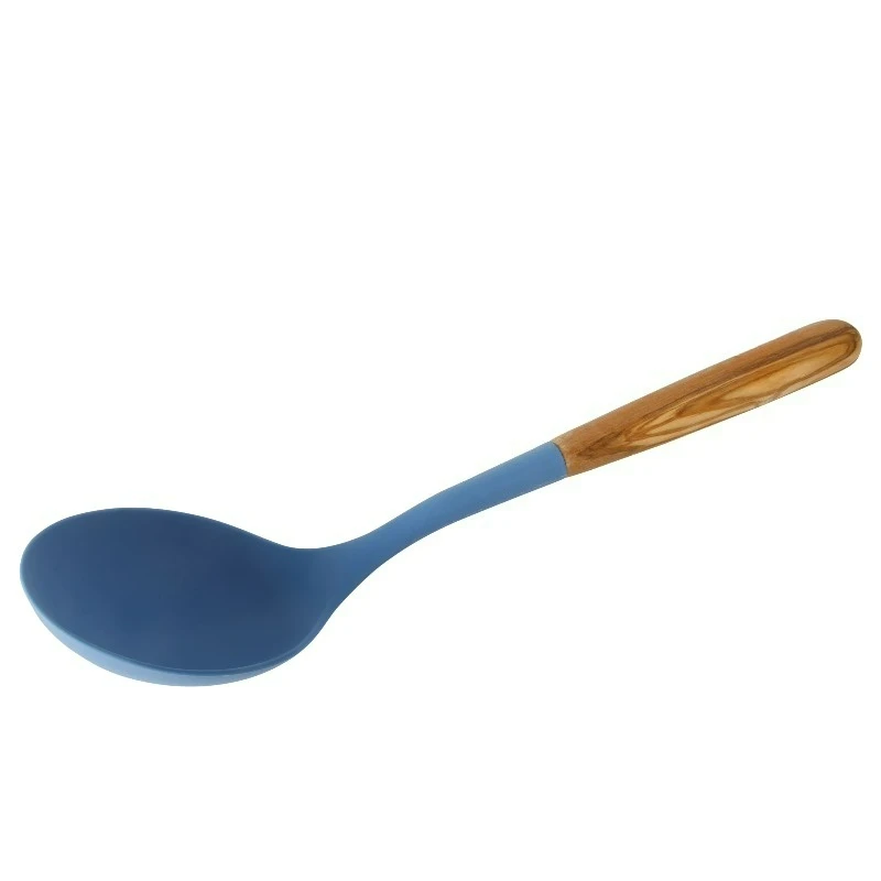 Silicone Basting Spoon with Olivewood Handle, Blue