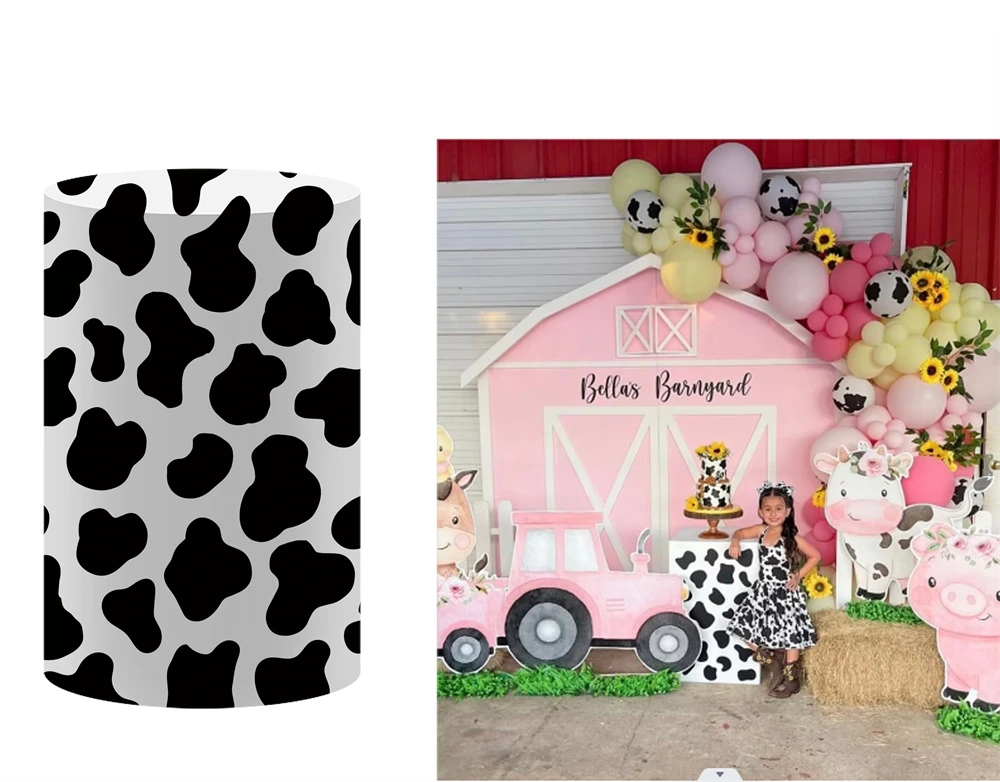 Крышки Цилиндров на ферму, эластичный чехол-подставка с коровьим узором для дня рождения, праздника для будущей мамы, десертов, Декоративная скатерть, реквизит NO-303