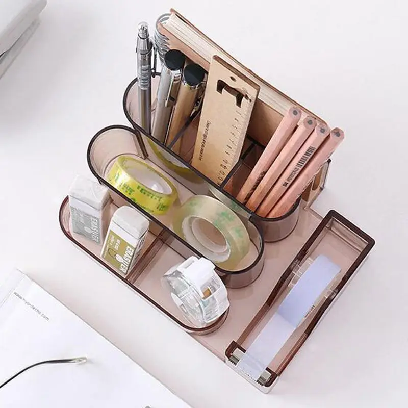 Transparent Stationery Storage Box Creative Desk Organizer Plastic Compartment Pen Holder Office Accessories organizador