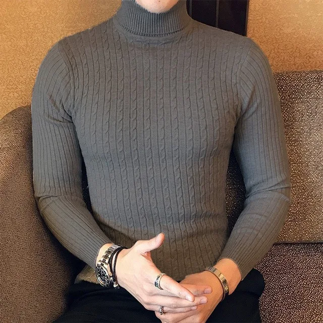 Winter High Neck Dicke Warme Pullover Männer Rollkragen Marke Herren Pullover Slim Fit Pullover Männer Strickwaren Männlichen Doppel Kragen – Detail 19