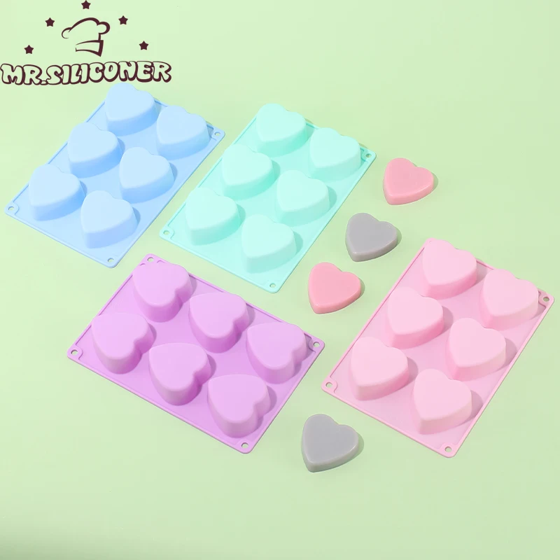 6 Heart Shape Silicone Mousse Cake Mold DIY Aromatherapy Plaster Mould Handmade Essential Oil Soap Mold Cake Baking Mold