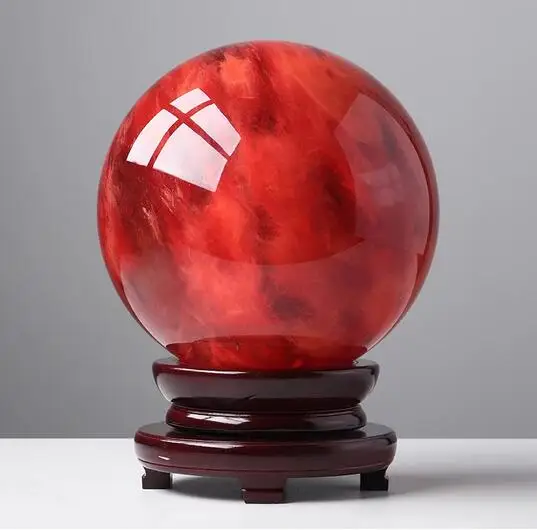 

Beautiful red CLEAR SMELT QUARTZ CRYSTAL 110mm SPHERE BALL HEALING +base 1pc