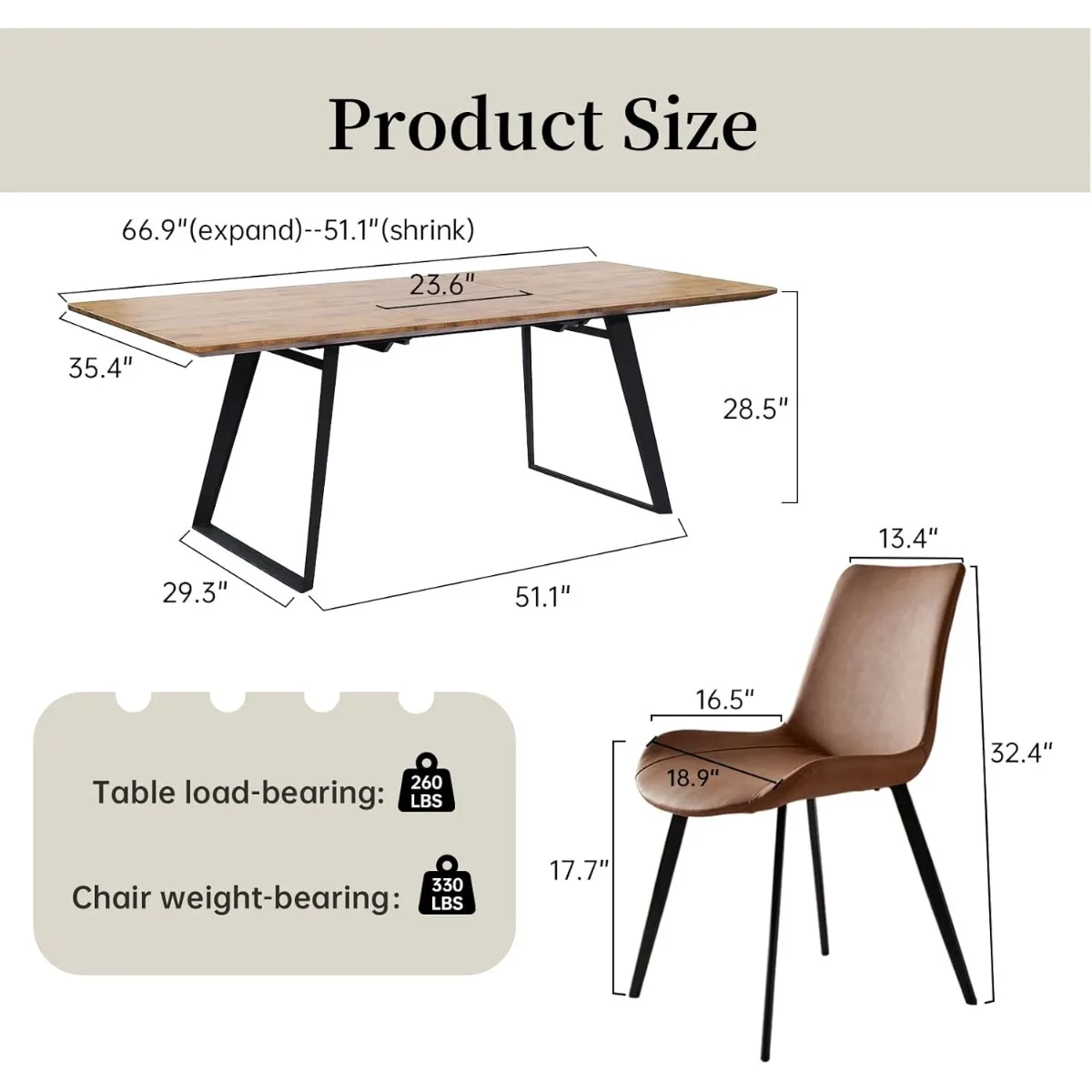 Modern Mid-Century Dining Table Dining Table and Chairs Rectangular Wooden Dining Table Expandable Dining Table Space-Saving