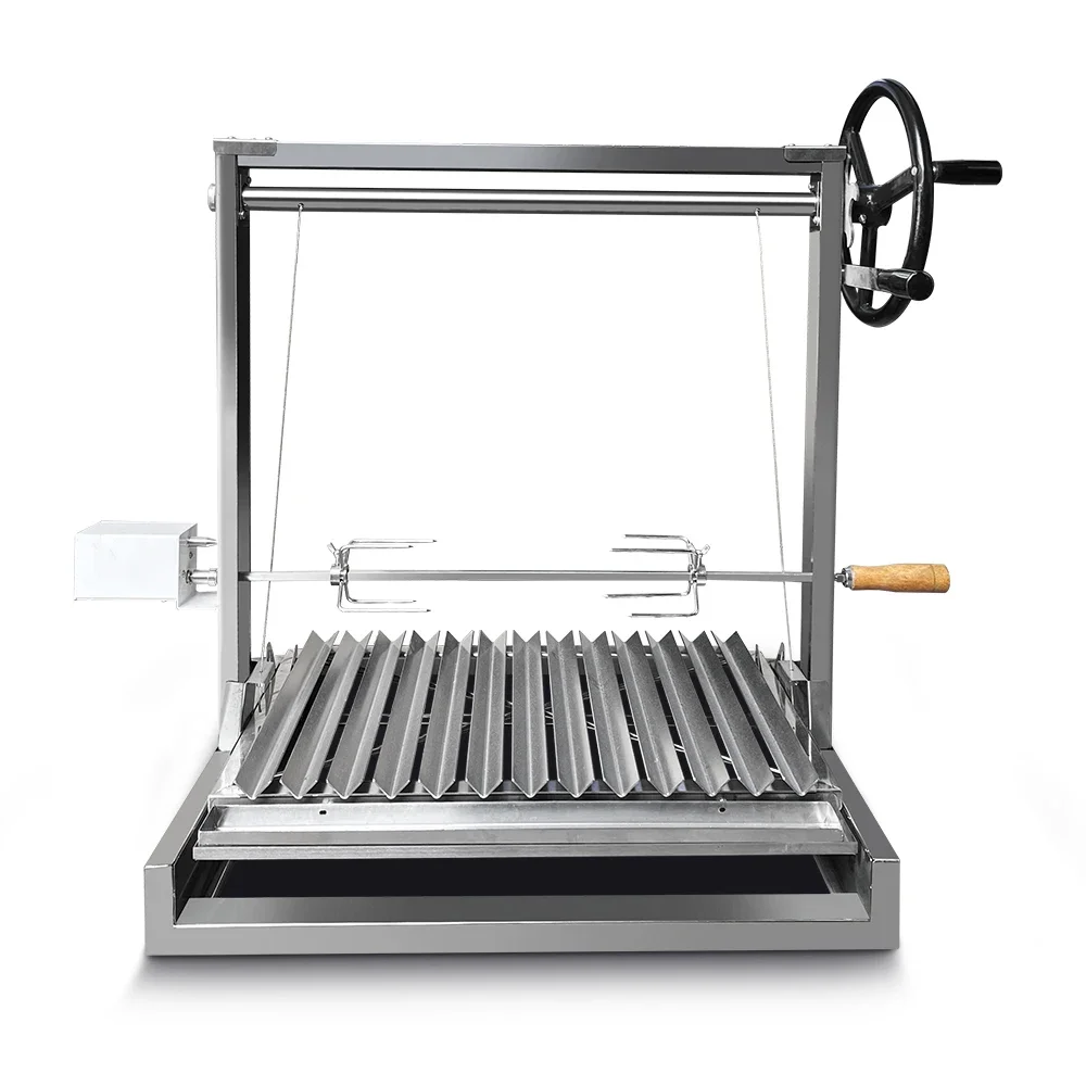 

Stainless Steel Asado Parrilla Top Wood Fire Built-in BBQ Grill Argentinian Santa Maria Grill with rotisserie system
