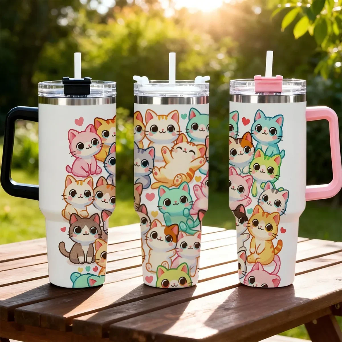 1pc of a 40-Ounce Stainless Steel Insulated Travel Mug Featuring an Adorable Cat Design, Complete with a Lockable Lid, Straw, And Cap. It Has a Sturdy Liner, Making It an Ideal Gift for Father'S Day, Teacher'S Day, Or Mother'S Day