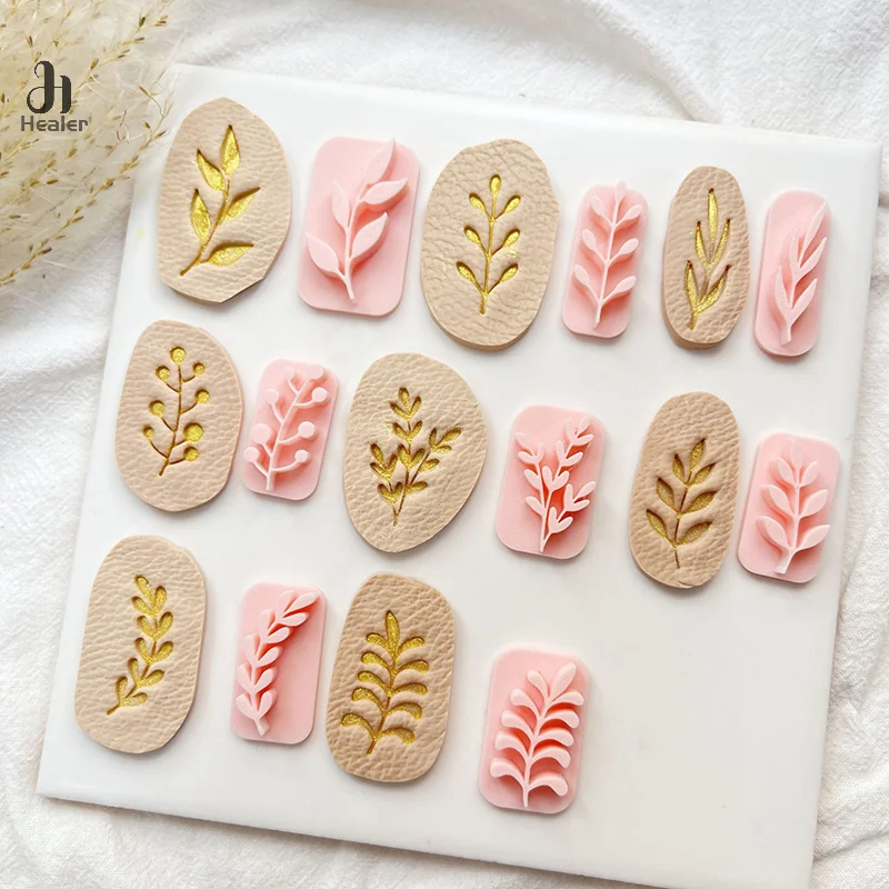 8pcs Plant Leaves Clay Stamps Polymer Clay Molds Leaf Texture Imprinting Mold DIY Ceramic Earrings Jewelry Pottery Tools