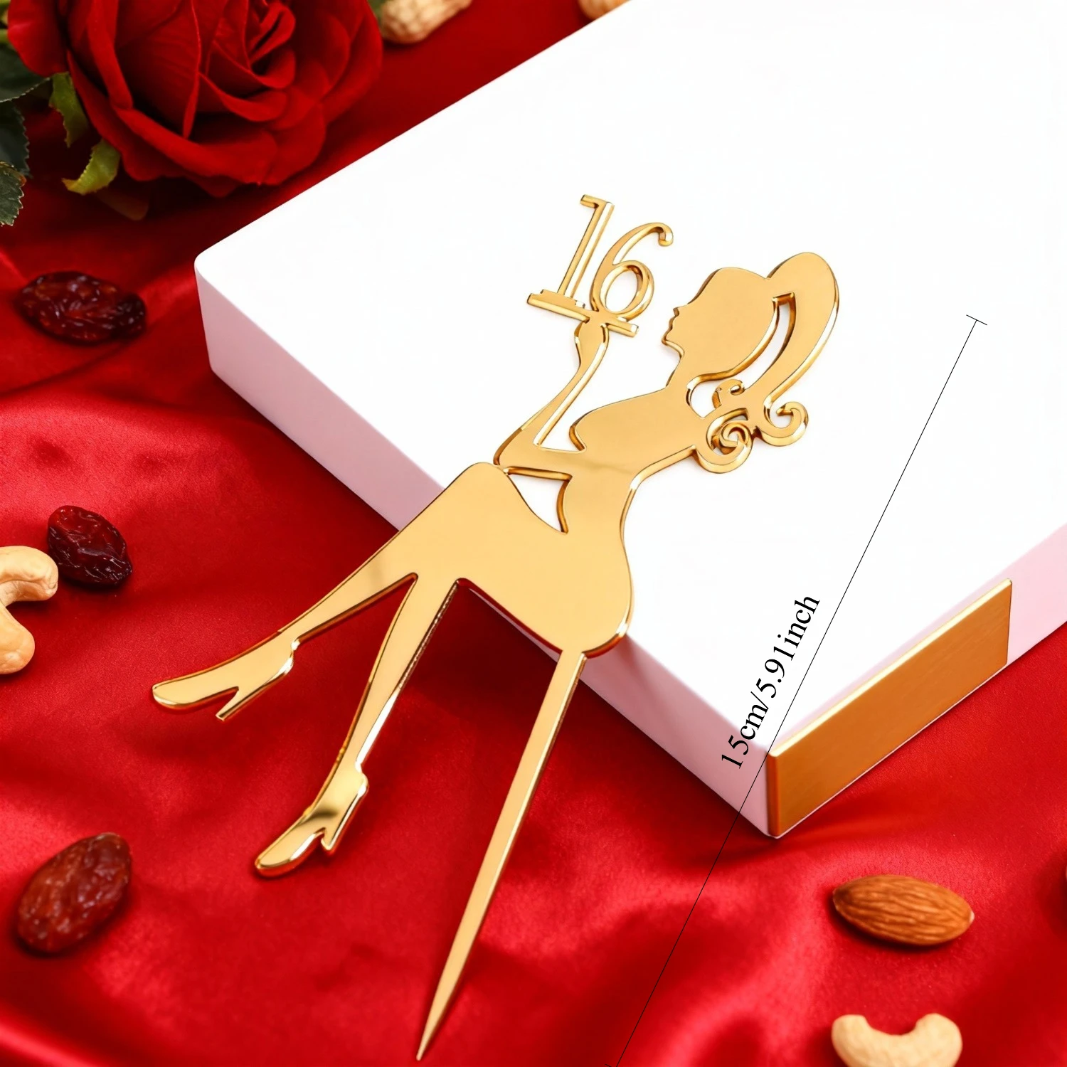 1 Stück goldener Acryl-Kuchenaufsatz „Sweet 16“ – elegante Zahl 16 Dekoration für Teenager-Mädchen-Geburtstag, Quinceanera und Meilenstein-Geschenk – Detail 4