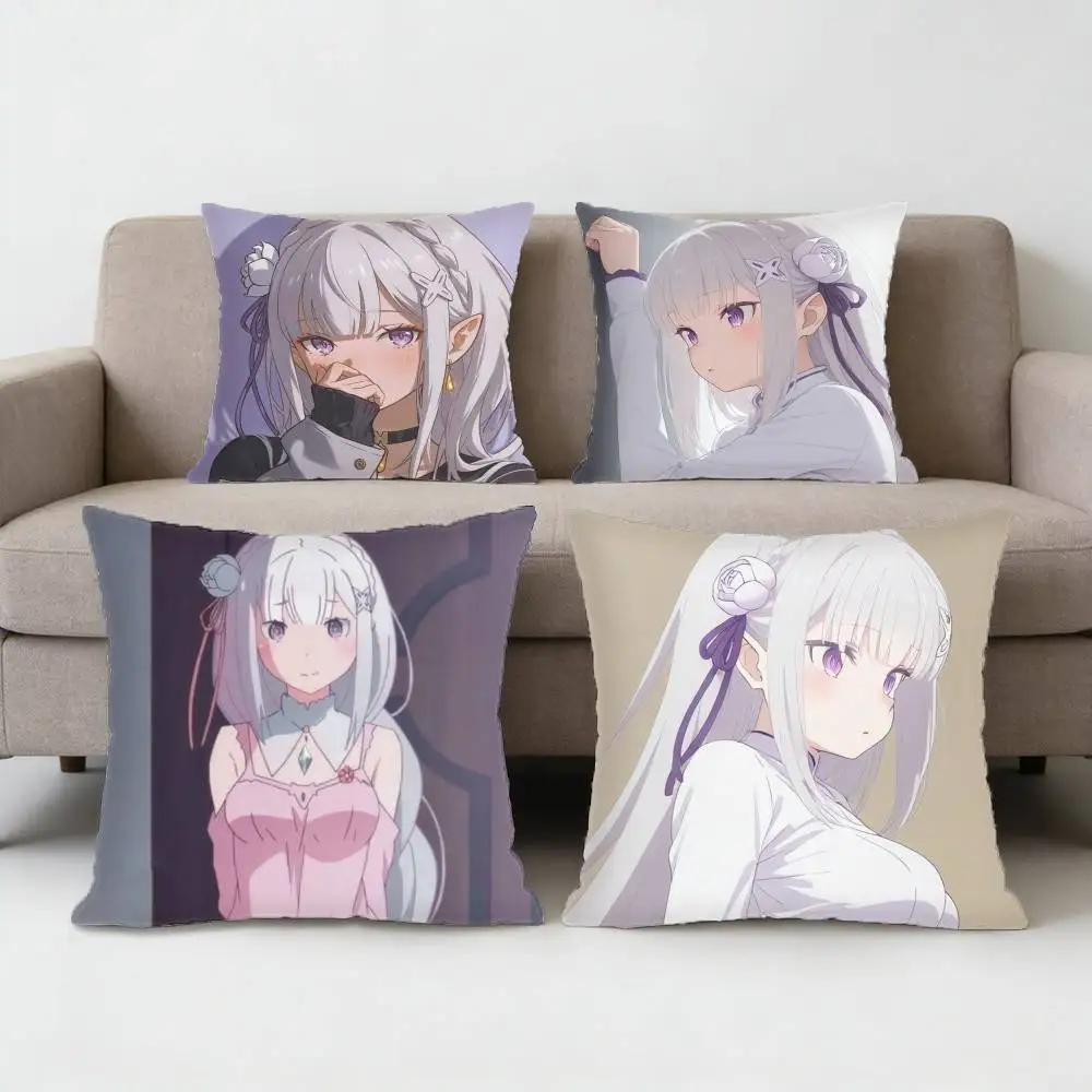 re zero infinity Emilia Cute Anime G-Girl Pillow Case Sofa Living Room BedroomHeadboard Backrest Cushion Square Cushion Nap Time