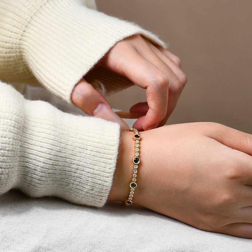 

Очаровательный модный повседневный черный браслет-цепочка с разноцветными муассанитами из стерлингового серебра 925 пробы, унисекс, для вечеринок и на каждый день, мужские ювелирные украшения, подарки