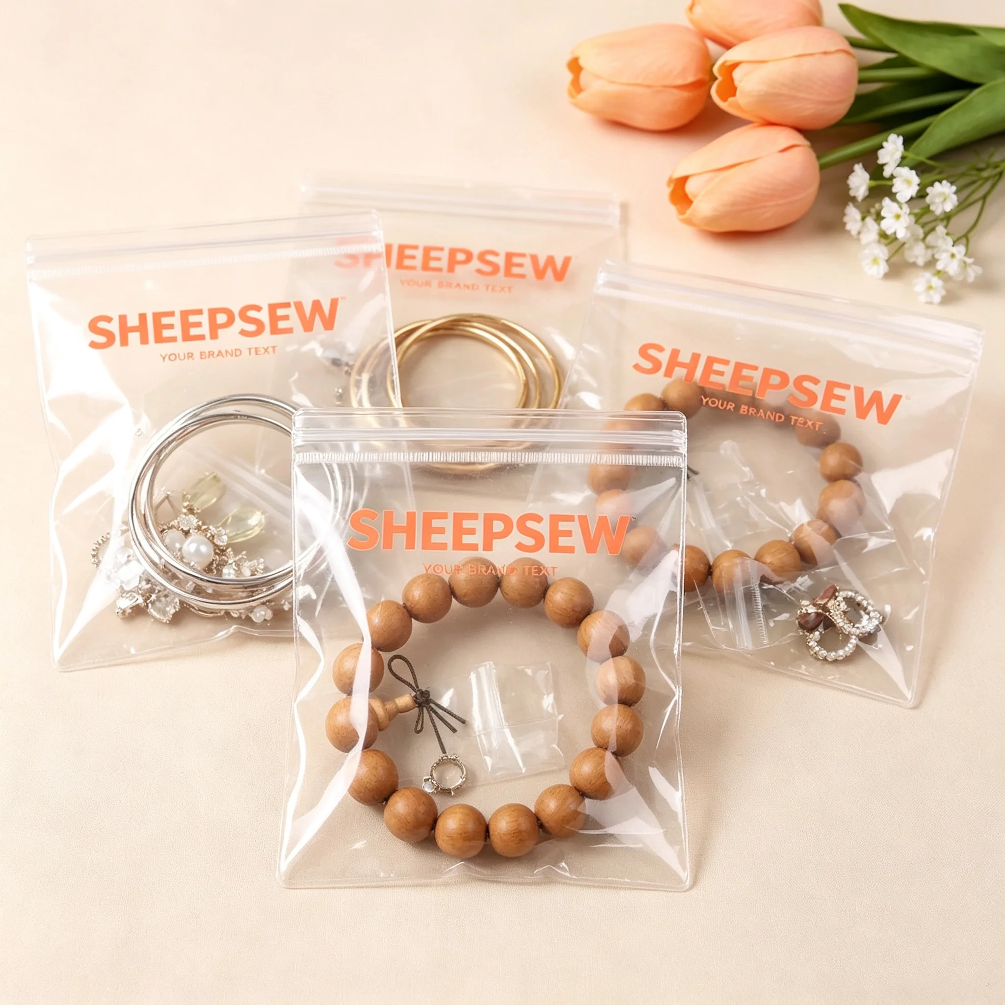 50pcs Wholesale Full Sizes Clear Transparent Plastic Jewelry Pvc Zipper Pouches Bag