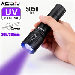 Linterna UV alta potencia con zoom 365/395nm para rastreo y detección