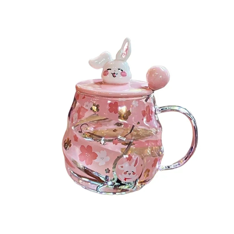 New rabbit glass with lid spoon for women's high-value office large-capacity strap 121