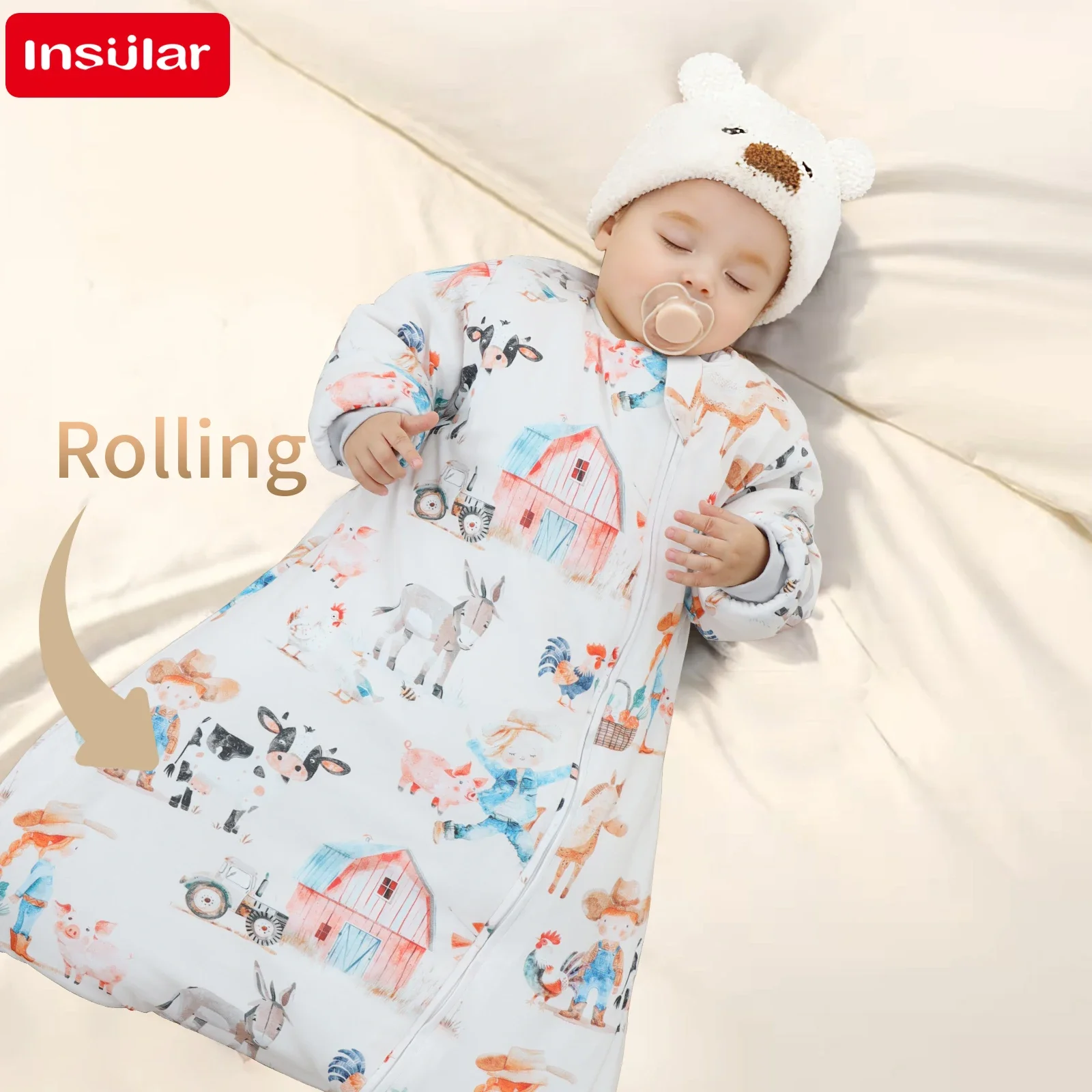 Cartoon Baby Sleepsack Thickened 100% Cotton Split-Legged Design with Detachable Sleeves for Autumn Winter Children's Sleepwear