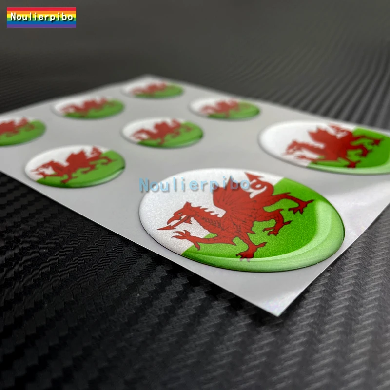 8 Piece Wales Logo Sticker Gel Dome Resin Sticker 3D Car Sticker  Phone Laptop Trolley Case Helmet Car Window Bumper Decal