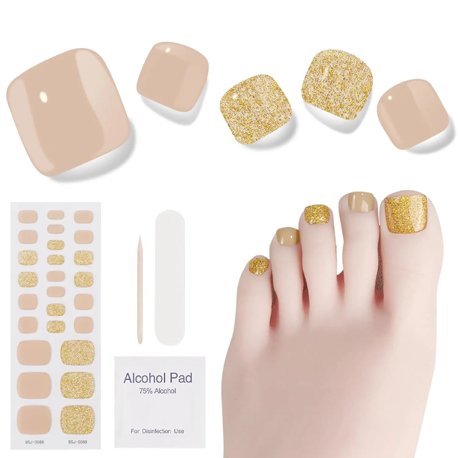 Solid Color Toe Gel Nail Strips Full Adhesive Waterproof Korean Semi Cured Foot Gel Nail Art Wraps UV Lamp Need Nails Stickers