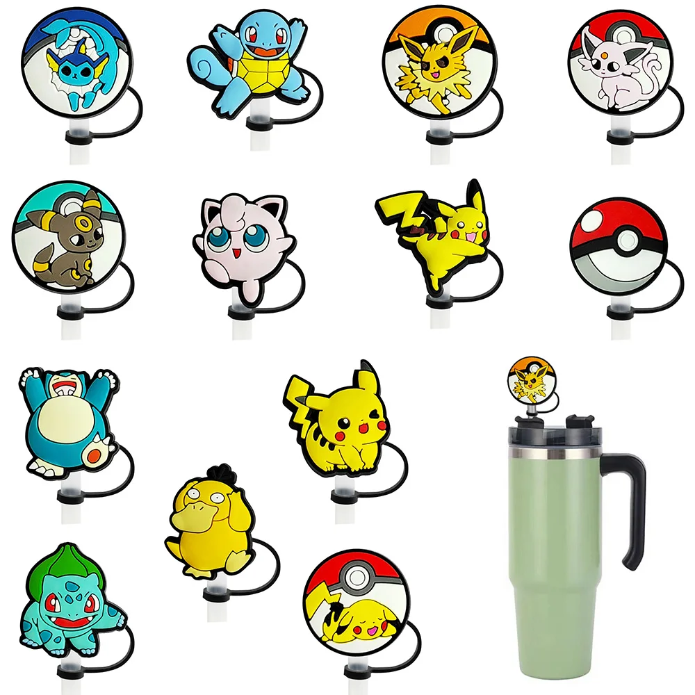 1-25pcs MINISO Pokemon with Car cup  30 & 40 oz 10mm beverage straw plug reusable splash-proof drinking suitable cup straw cap