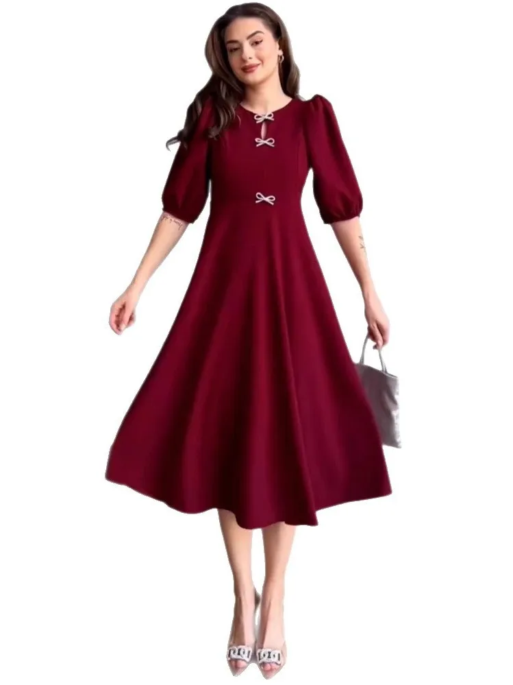 New 2026 Women's plus Size Dr with Belt k Red Evening Gown KTV Formal Dr Polyester Fiber mid Waist Five Sve Length