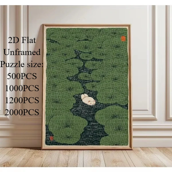 500/1000/1200/2000PCS Puzzles for Adults Japanese Style Green Nature and Cat Jigsaw Puzzles Brain Challenge Game Gift Home Decor