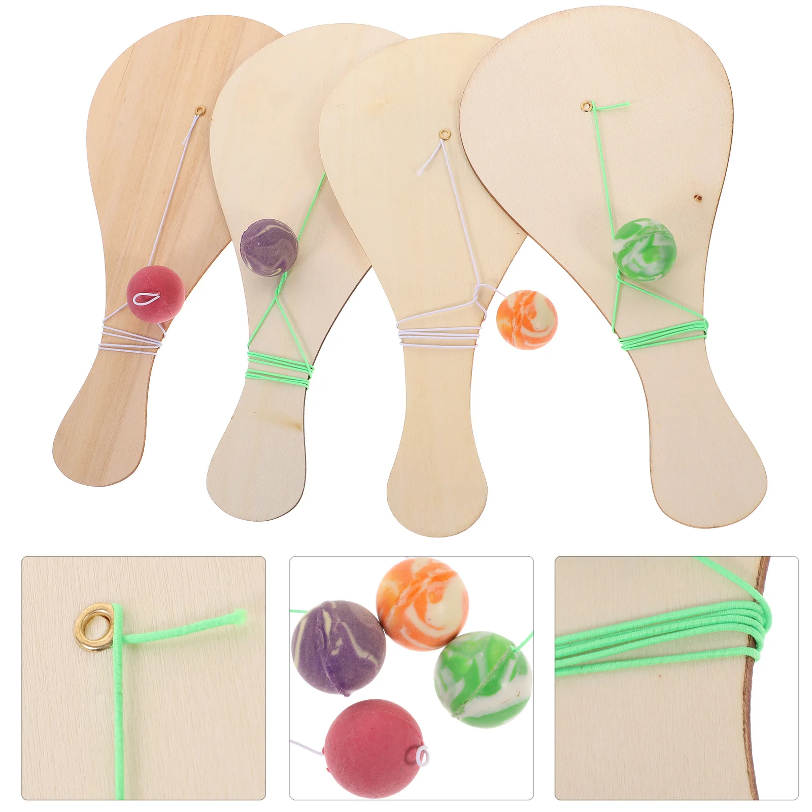 

6Pcs Wood Paddle Ball Kids Hand Painting Game Thicken Rubber Ball for Cognitive Development Coordination Skill Training