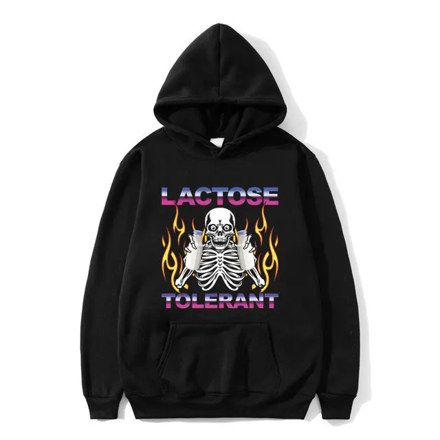 

Lactose Tolerant Skeleton Funny Meme Print Hoodie Unisex Fleece Cotton Sweatshirt Men's Oversized Hoodies Male Casual Tracksuit