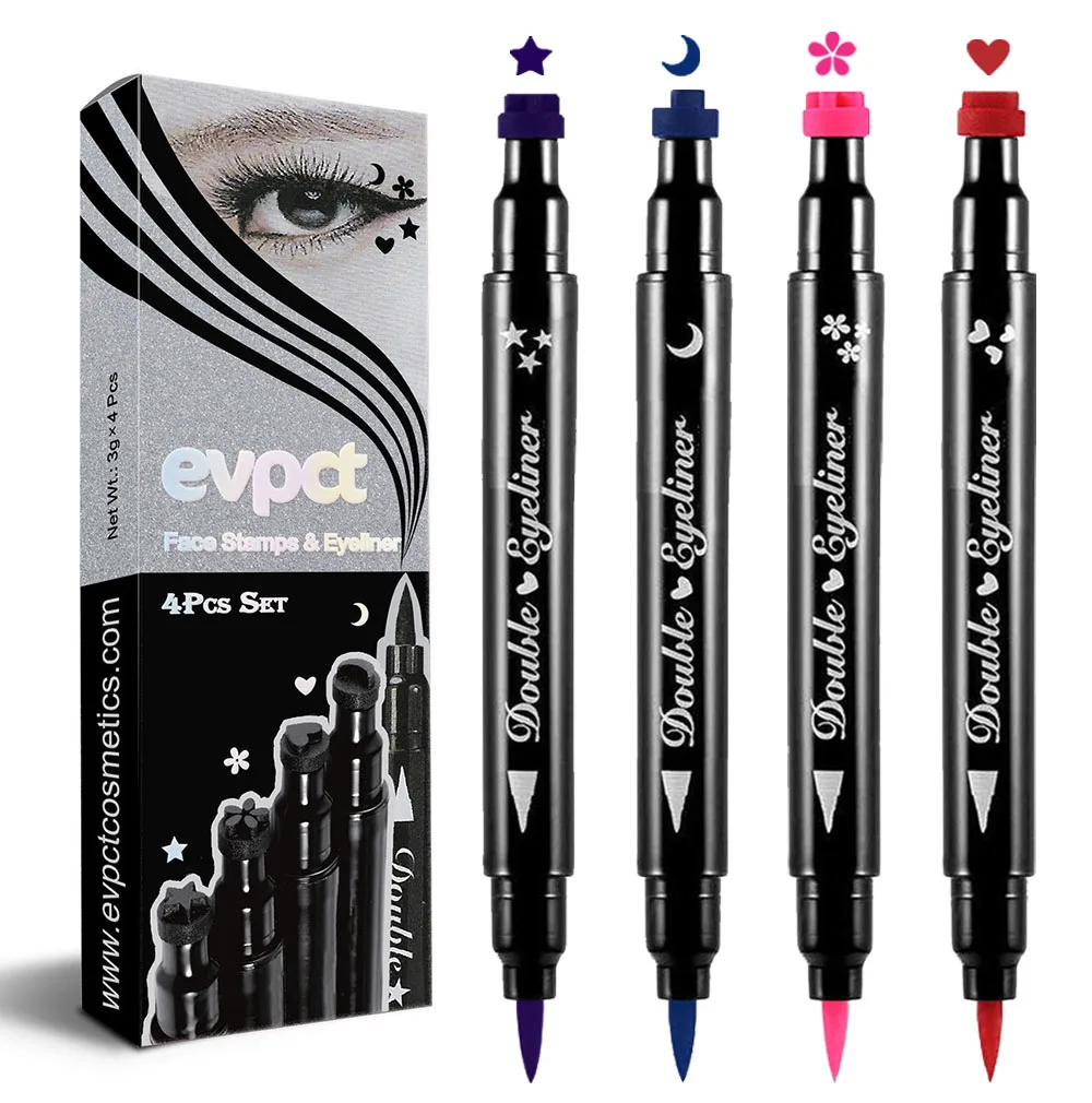 

4pcs Double Head Waterproof Liquid Eyeliner Moon Star Heart Shapes Tattoo Stamp Quick To Dry Eye Liner Pencil Makeup Tool