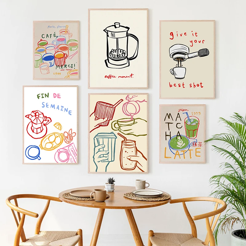 Coffee Aesthetics Art Prints Hand Drawn Cafe Lines Posters Minimalist Coffee Shop Niche Creative Canvas Painting Decor