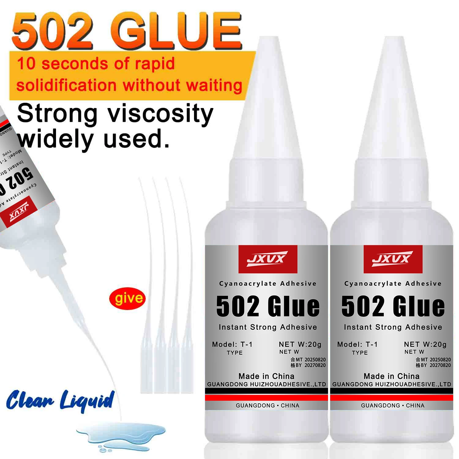 20 g (0,7 oz), 502 Superkleber, schnell trocknender Cyanacrylat-Klebstoff, Leder, Gummi, Holz, Metall, stark haftender Flüssigkleber, Schreibwarenladen Gel 502, sofortiger starker Kleber, mit