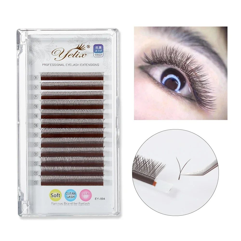 Yelix Brown Y Shape Eyelash Extension 0.05 C Soft Cilios Yy Individual Lashes Mix Lash Extension Supplies False Eyelashes