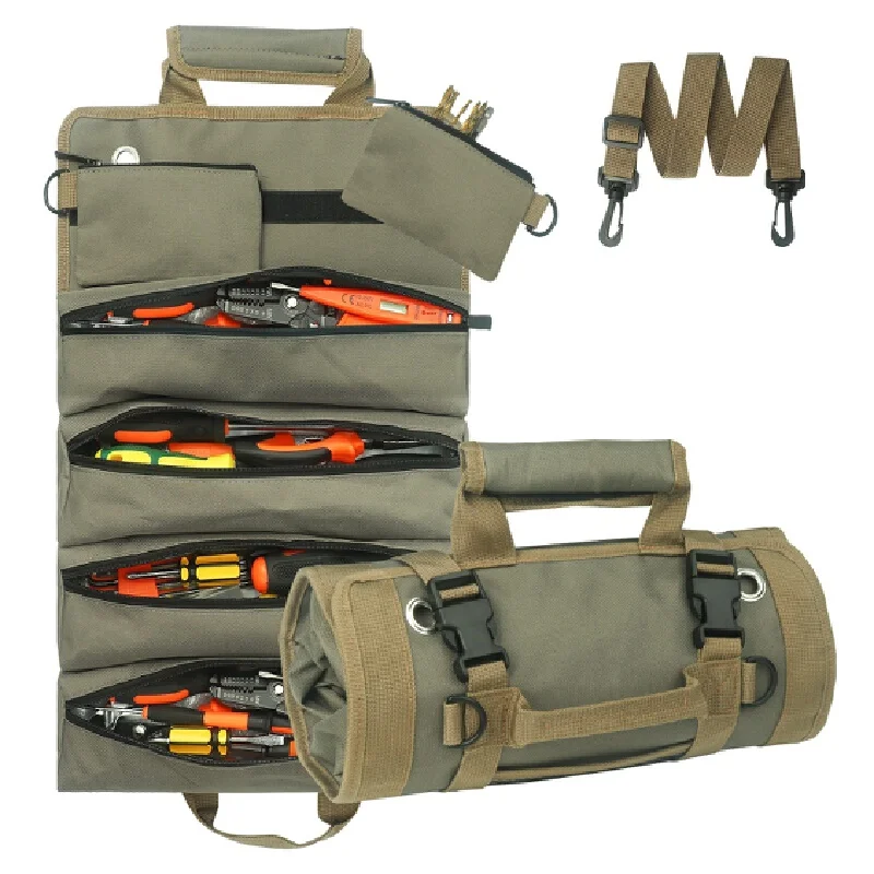 Electrical Kit Portable Multi-Functional Portable Vehicle Wear-Resistant Roll Canvas Hardware Maintenance Tools Storage Bag