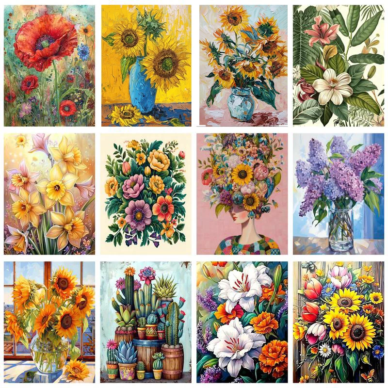 

GATYZTORY Pictures By Numbers Sunflowers DIY Painting By Numbers Flowers HandPainted Unique Gift Home Decoration