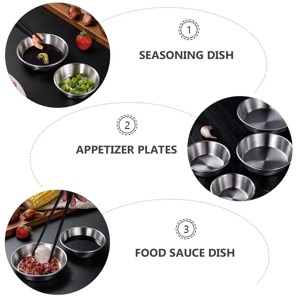 

4pcs Stainless Steel Sauce Dish 4-Piece Flavor Dishes Set Deep Wide For Appetizer Serving Plate Condiment Bowl Spice Dish