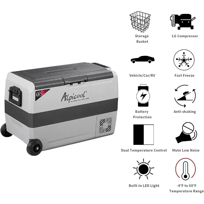 Alpicool LGT50 Dual Temperature Control 12 Volt Refrigerator 53 Quart Portable Car Fridge Freezer (-4°F~68°F) for Truck, RV