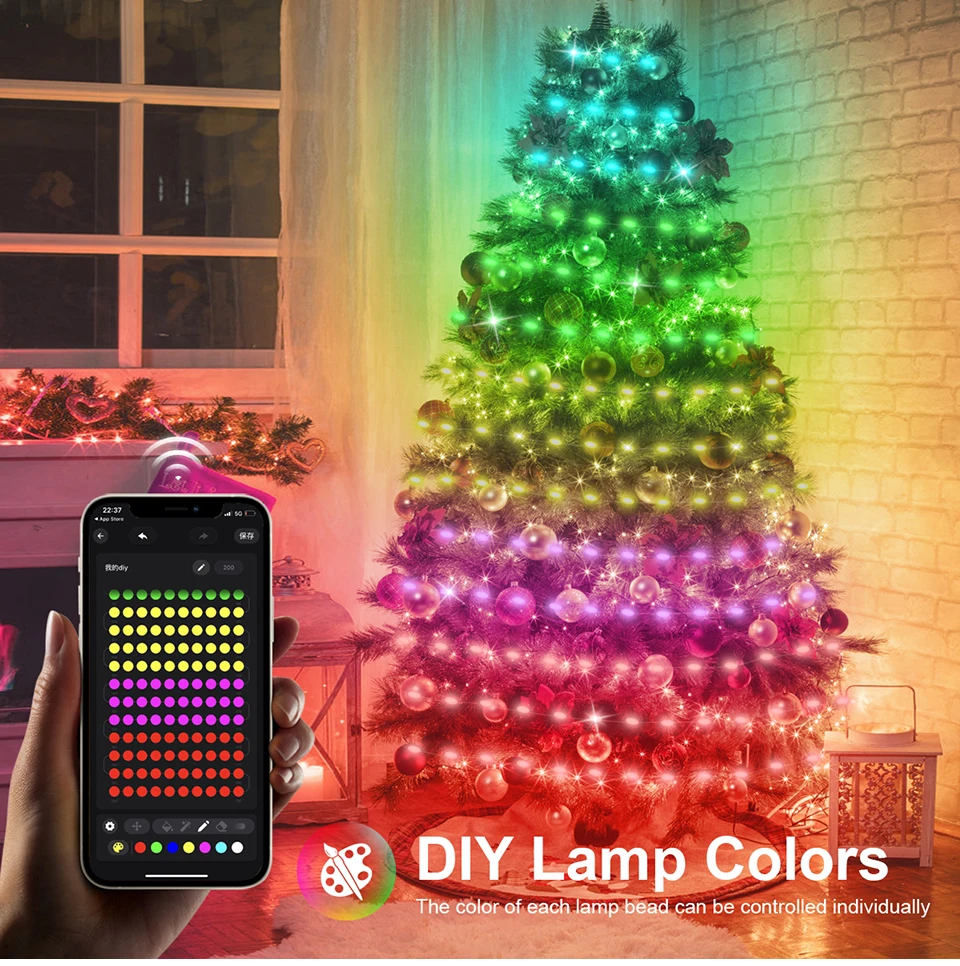 RGBIC Christmas LED String Light USB Bluetooth Fairy Lights Festoon Wedding Camping Outdoor Garden Room Decor LED Garland Lamp