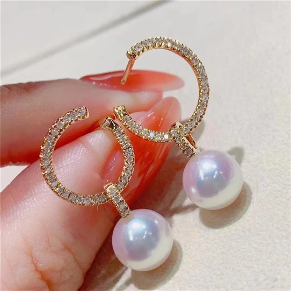 

Fashionable design pearl earrings AAAA9-10mm natural Japanese white pearls can be made into 925s pendant earrings