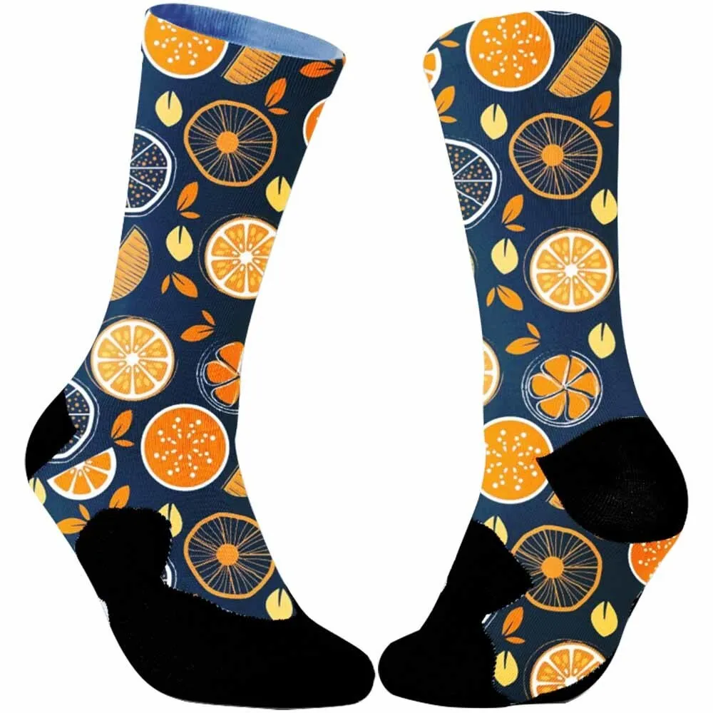 Creative orange pattern sports cycling socks, breathable and durable, unisex, moisture wicking, 2024 new model, tightly fitting