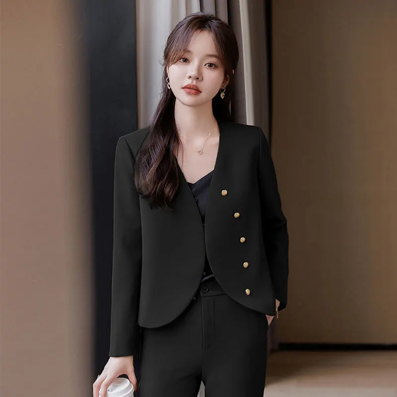 High-End Suit Set for Women Early Spring New Design Sense Casual Jacket Petite Short Collarless Blazer