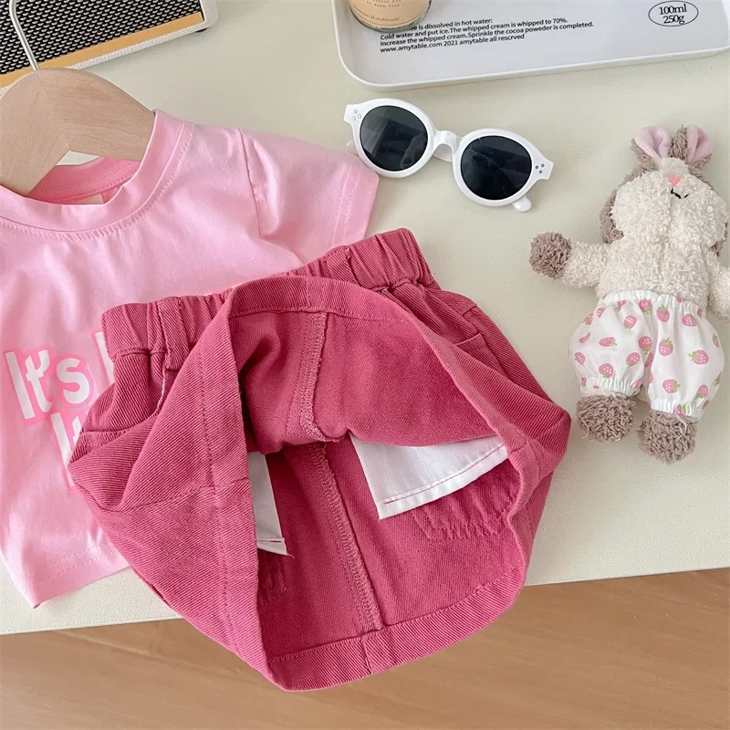 Girls Skirt Children 2024 New Spring and Summer Pink Dress Simple Casual Style All-match Skirt Korean Sweet Style Dress