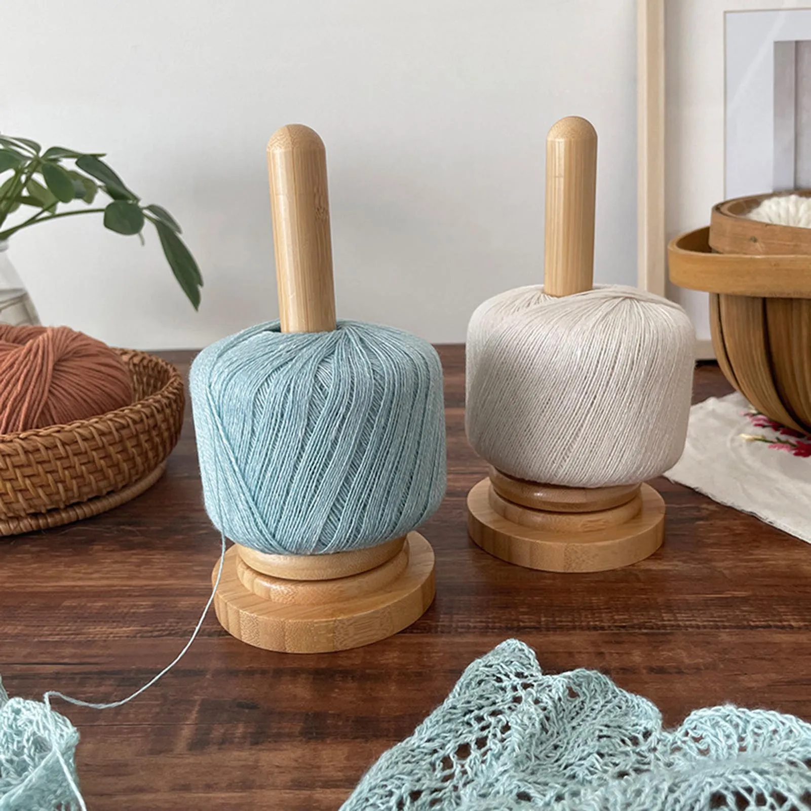 Wooden Yarn Holder for Knitting Crochet Lovers Portable Rotating Thread Organizer Spool Rack Craft Tool Kit