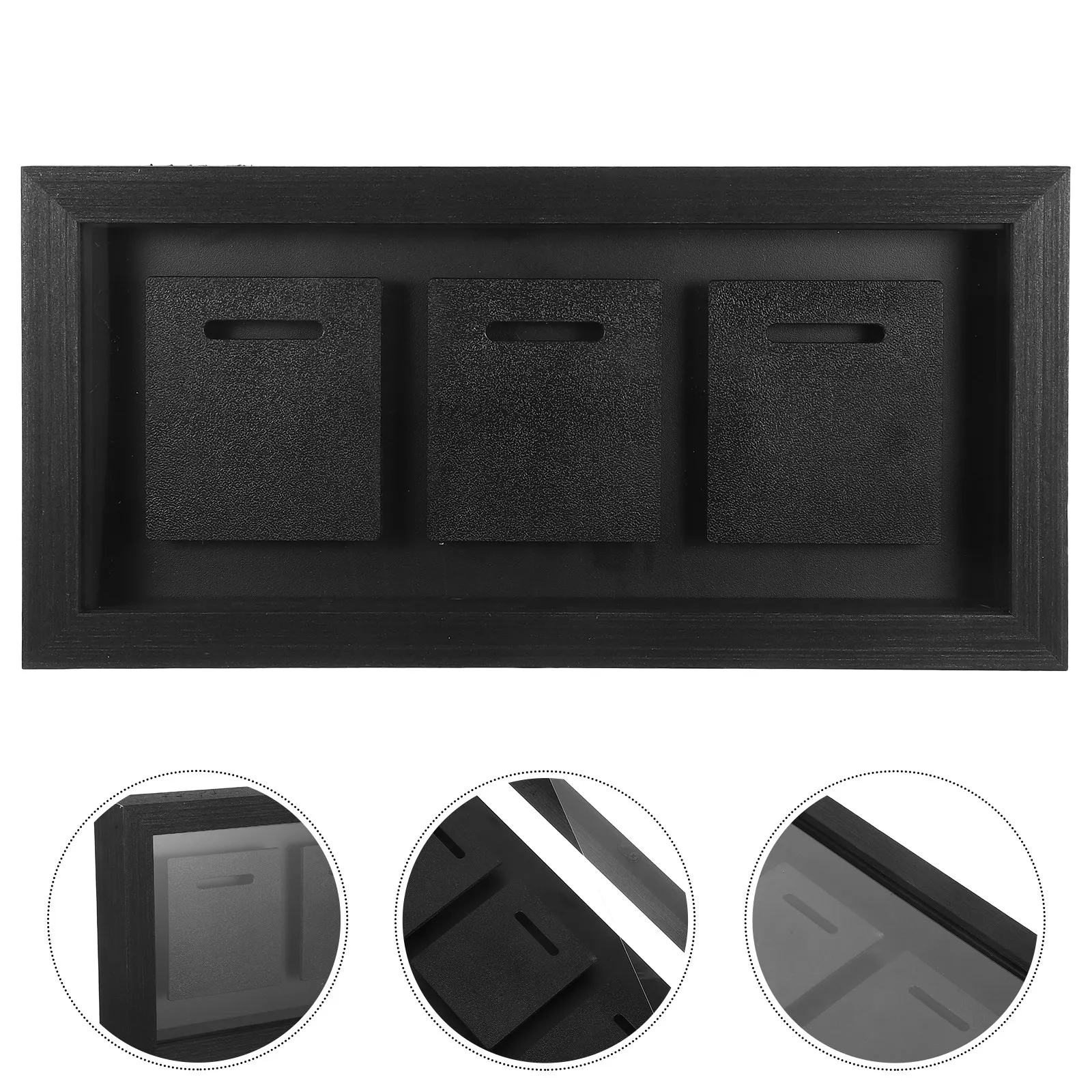 

Black Wooden 3-Medal Display Case, Hollow Shadow Box Holder for Marathon Running Gymnastics Football Awards, Badge & Photo Frame