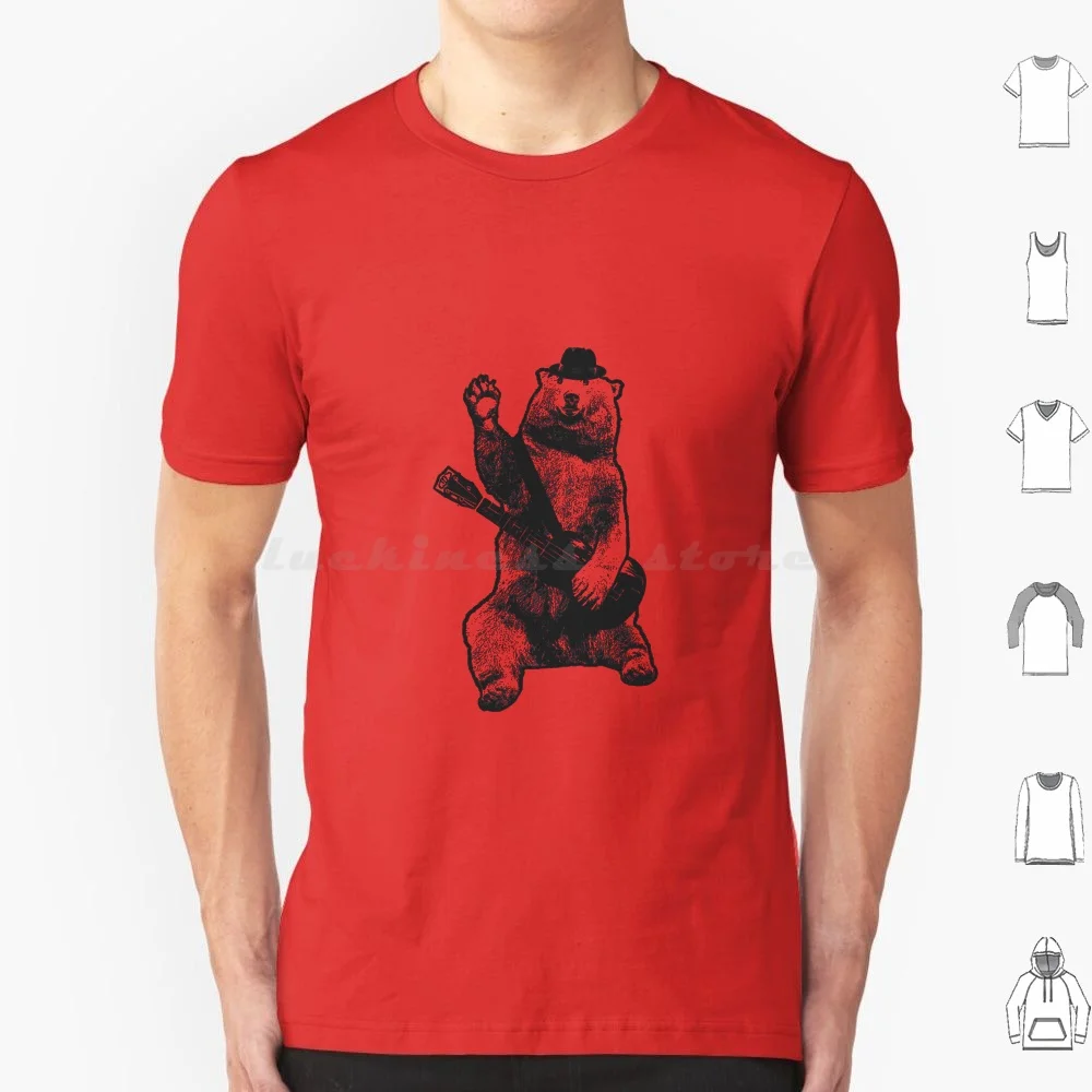 Bear Wielding Ukulele T Shirt Cotton Men Women DIY Print Bear Animal Band Bear Bear Lover Bears Cute Grizzly Bear Guitarist
