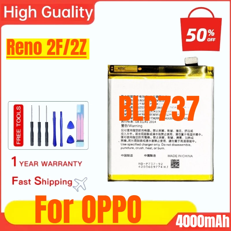 BLP737 for OPPO Reno 2F/2Z Large Capacity New Mobile Phone Fast Charging Battery Replacement Bateria with Tools