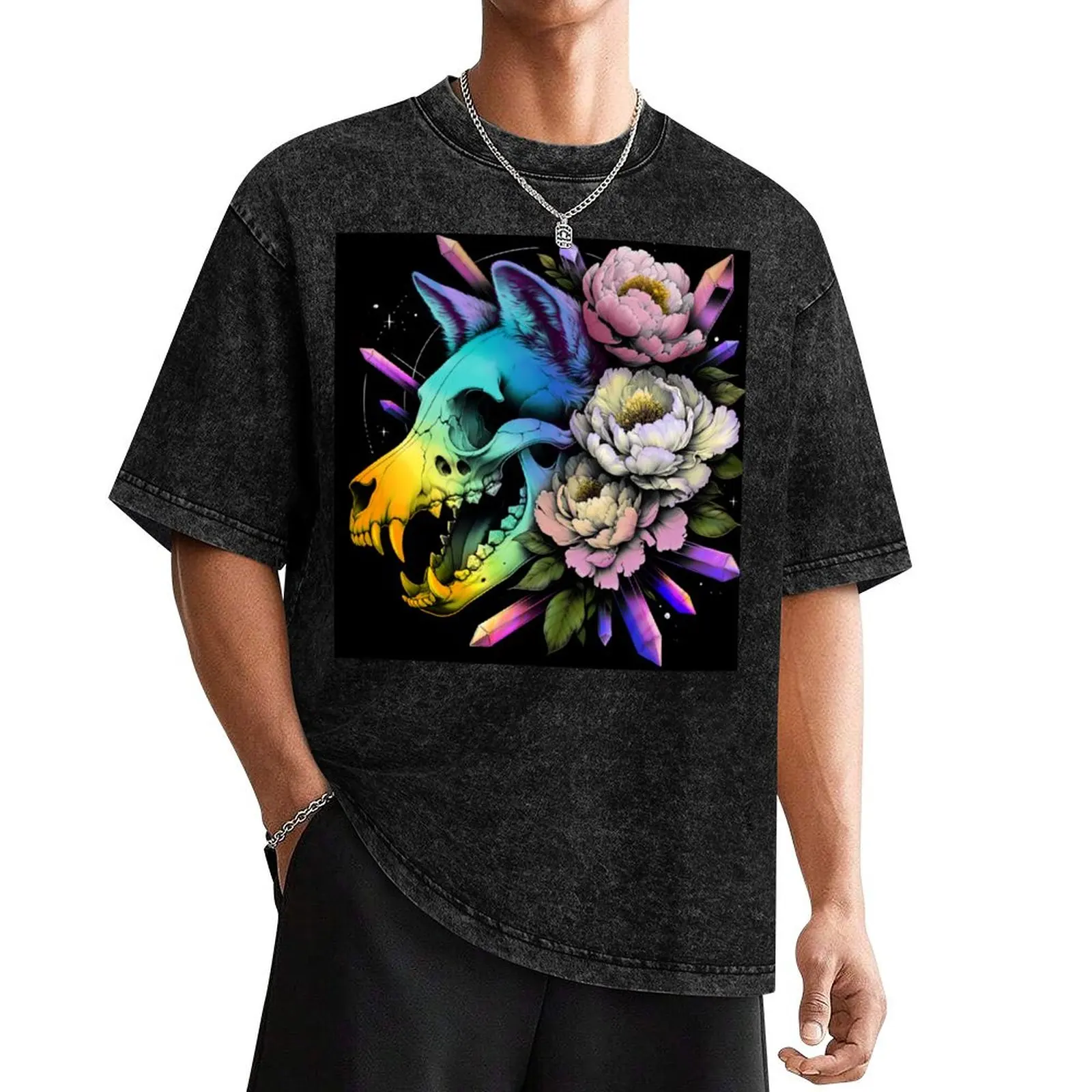 

Peony Crystal Wolf Skull T-Shirt sweat blanks mens champion t shirts