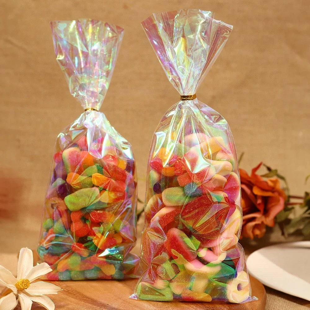 50pcs Rainbow Cellophane Gift Bags Holographic Party Favor Bags for Gifts, Goodies, and Events - Perfect for Holidays, Birthdays