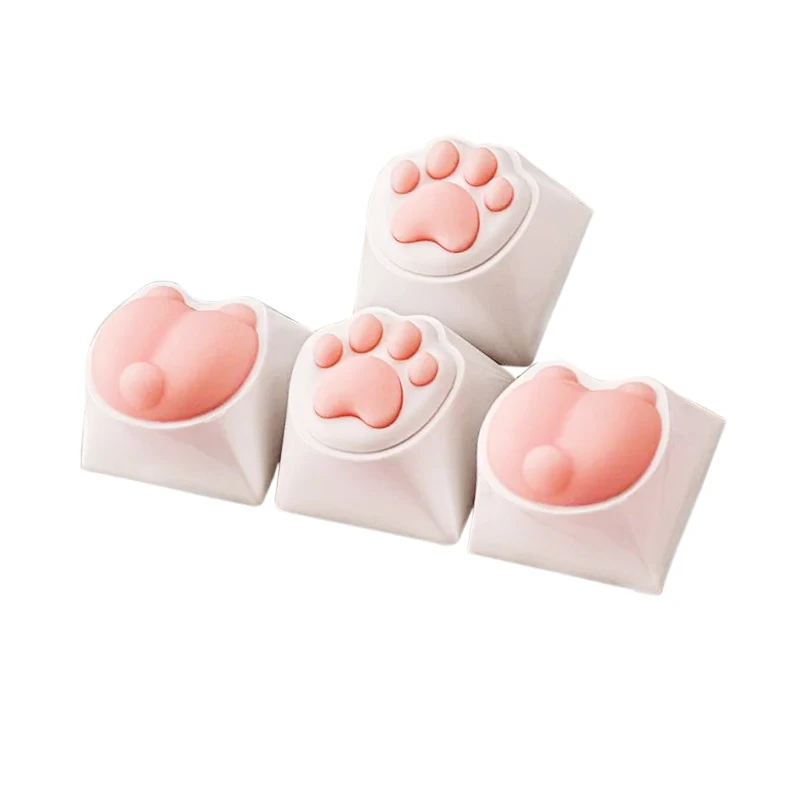 4PCS Keycaps PC And Silicone Kitty Paw Artisan Cat Paws Pad Keyboard KeyCaps For Switches Personality Soft Feel Cat Keycap