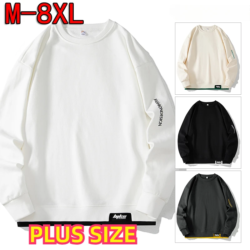 Oversize Men's Sweaters Autumn and Winter Plus Size Solid Color Round Neck Tops Oversized Sports Shirts Man Loose Fit M-8xl 7XL