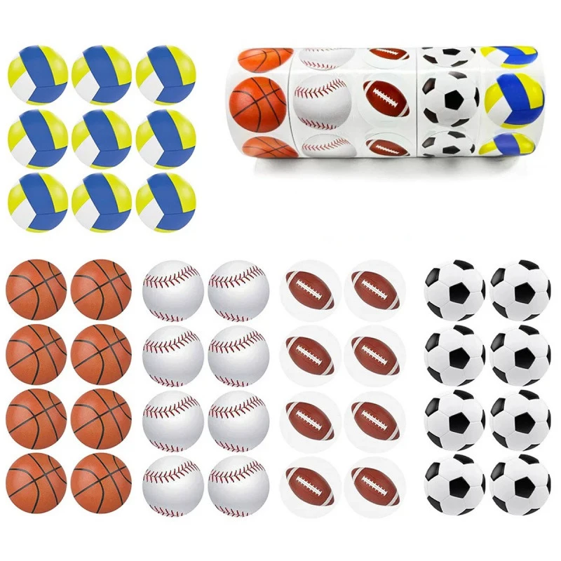 Autocollants de football, basket-ball, volley-ball, étiquettes autocollantes pour balles de sport, rouleau de 500 pièces, pour fournitures de cadeaux pour équipes de fête