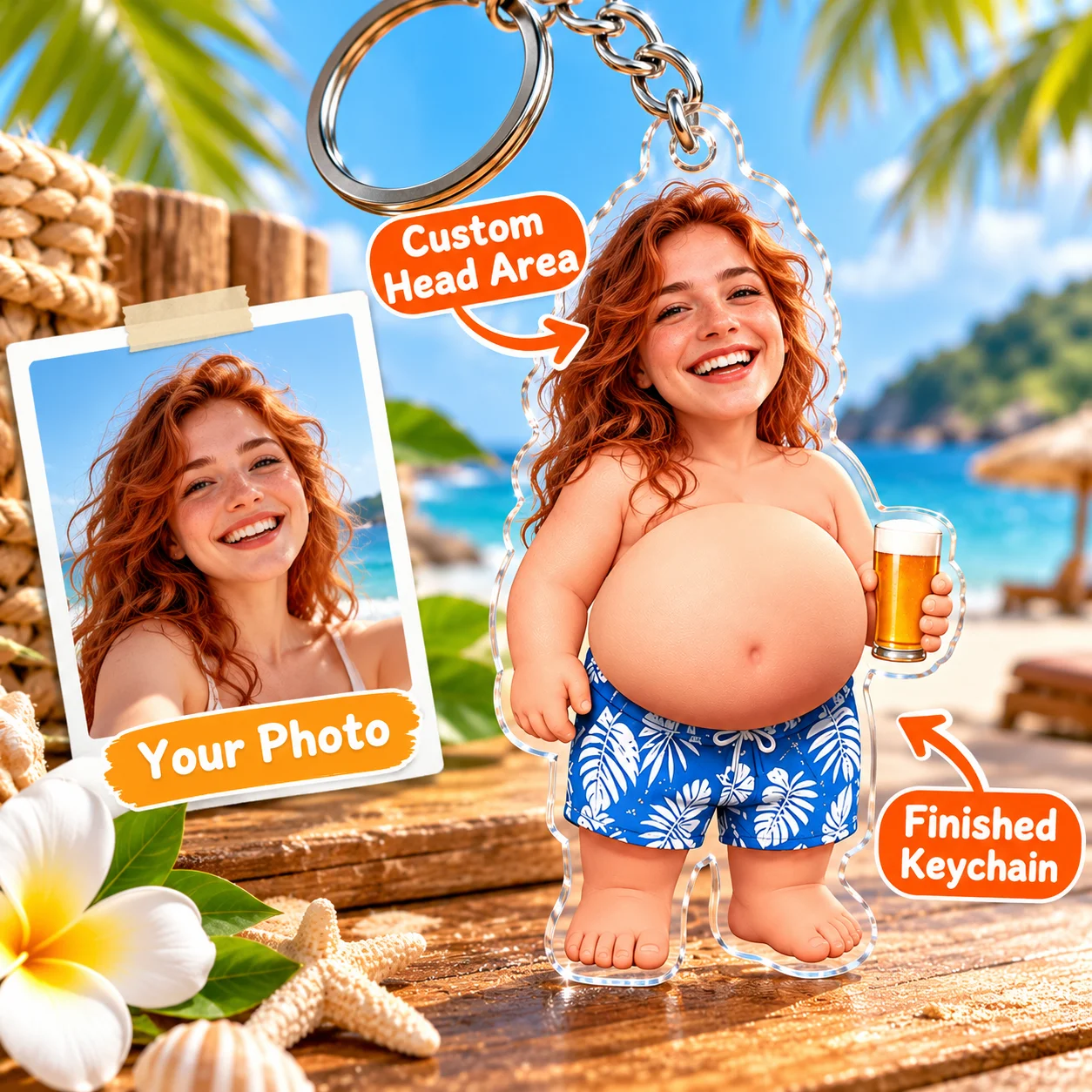 Picture Custom Big Belly Keychain Acrylic Photo Charm Funny Squishy Keepsake for Bag Purse Dad Boyfriend Stress Relief Gift