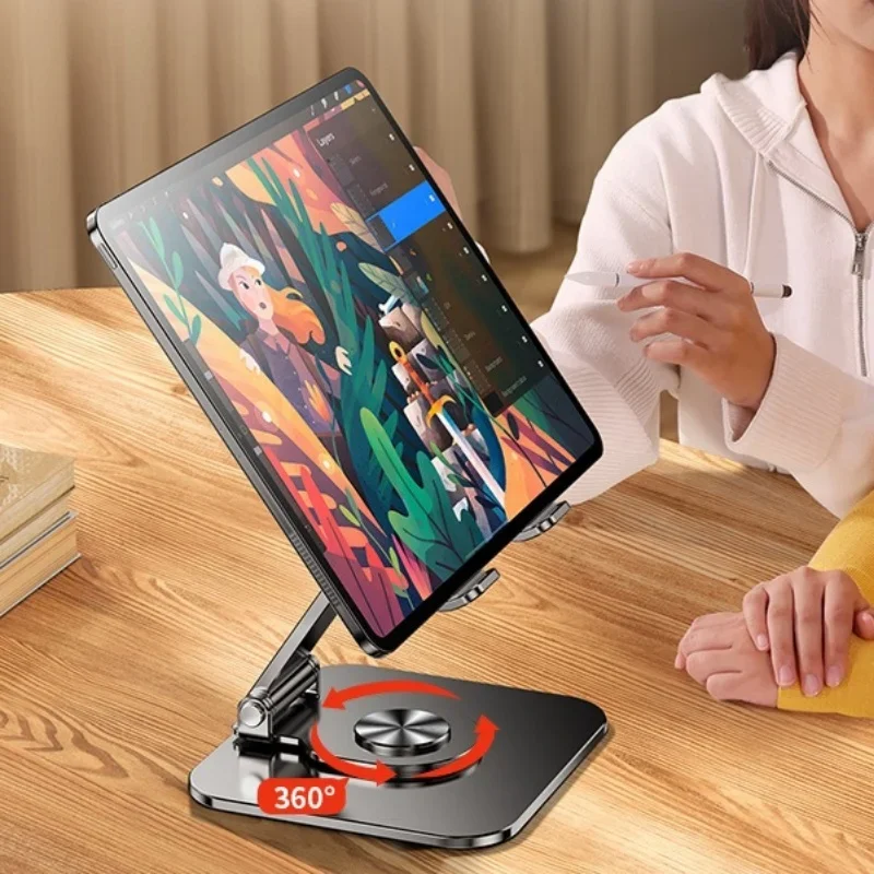 1Pcs Tablet Phone Holder Foldable Carbon steel Tablet  Bracket Stand 360° Rotation Hollowed Cooling Holder Live Streaming Stand