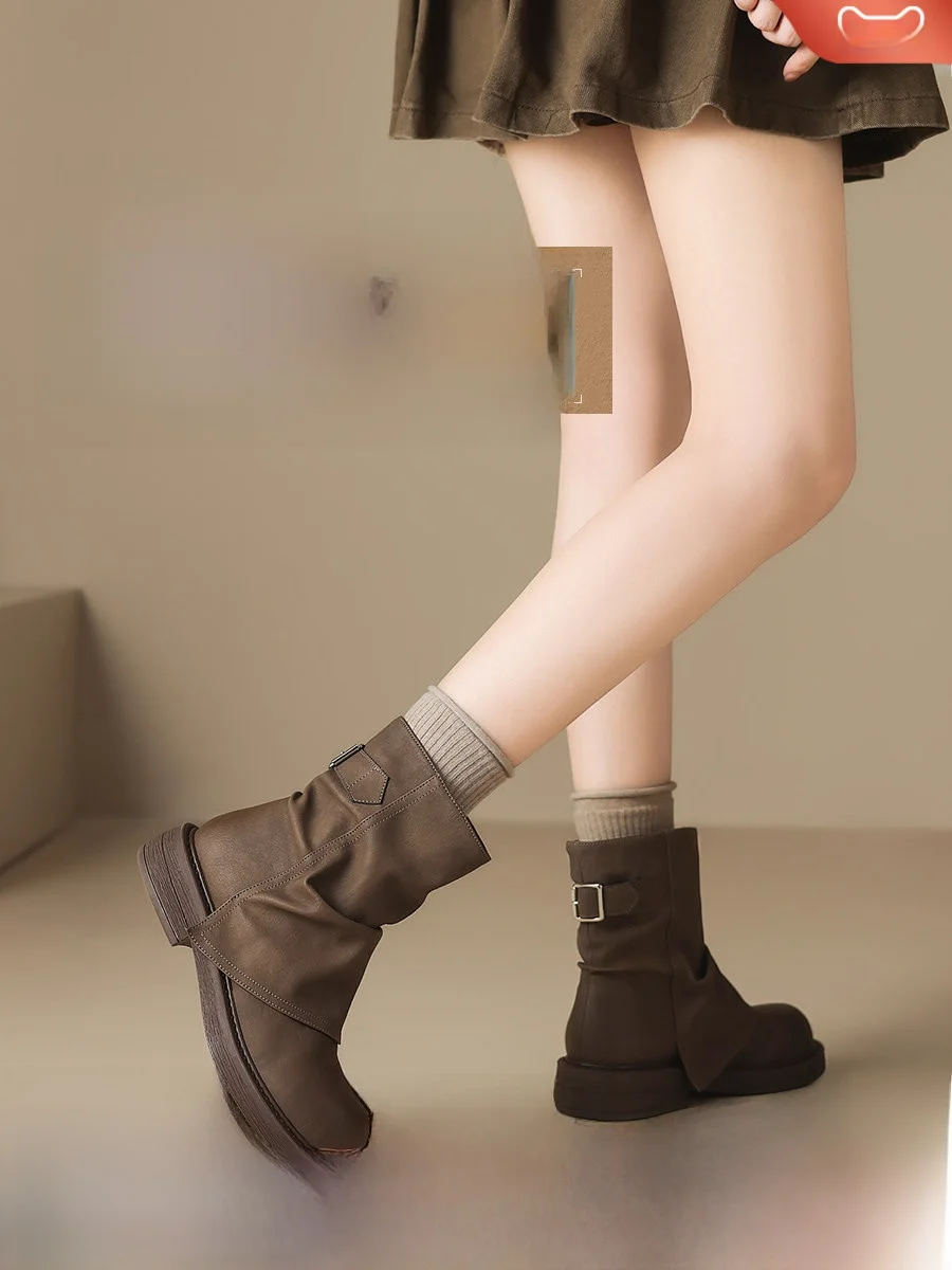 

Женские ботинки Z Western Sle ort, новинка 2023 года, зимние коричневые ботинки Thi Bot, модная повседневная одежда, корейская версия