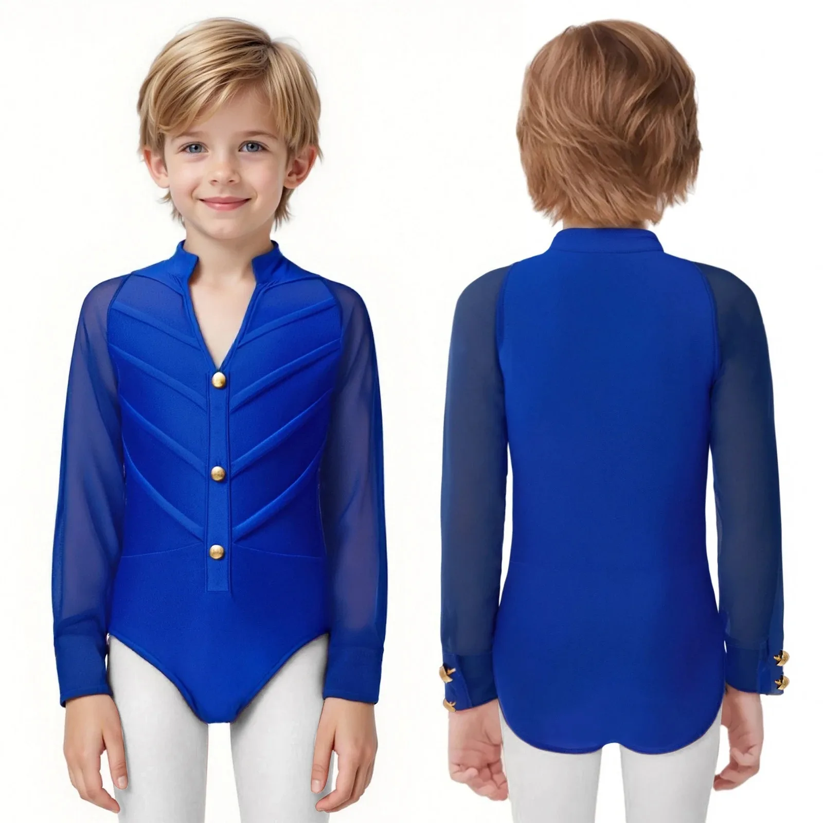 

Kids Boys Latin Dance Costume Set Long Sleeve Stand Collar Leotard with Pants for Ballroom Party Stage Performance Competition